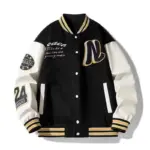Men's Streetwear Letter Print Jacket with Contrasting Colors