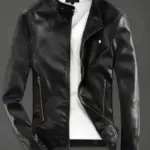 Durable PU Leather Men’s Jacket with Adjustable Fit