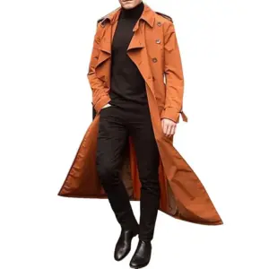 Structured Long-Line Men’s Trench Coat with Epaulettes