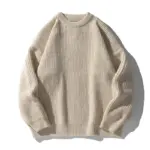 Textured Solid Color Knit Sweater for Casual, Loose Fit