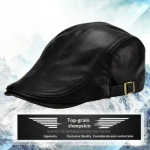 Warm Genuine Sheepskin Leather Men’s Hat, Windproof