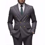 Business Non-Iron Two-Piece Suit With Double-Breasted Gold Buttons