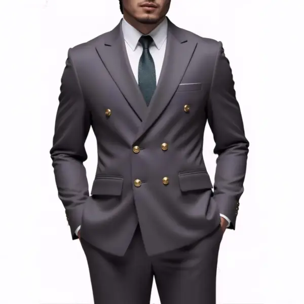 Business Non-Iron Two-Piece Suit With Double-Breasted Gold Buttons