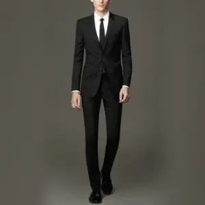 Winter-Ready Slim-Fit Men’s Suit with Flat Collar - No Slit