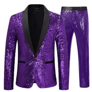 Sequin Suit Set for Men, Dance-Ready Loose Fit Pants Set