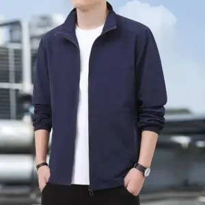 Versatile Men’s Casual Stand-Up Collar Jacket, Thin Polyester