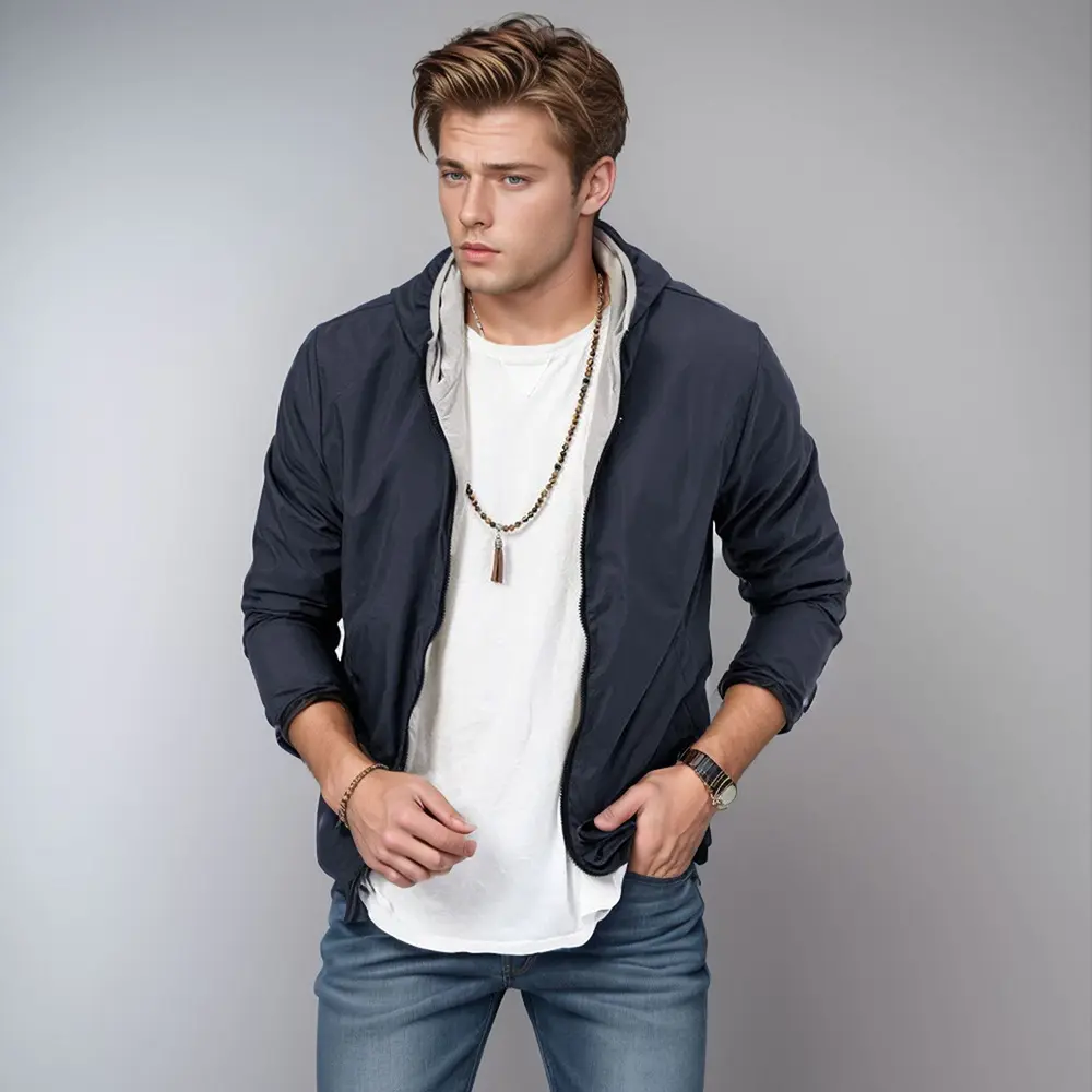 Reversible Men’s Zipper Coat for Loose Fit, 2-Way Colors Reversible Men’s Zipper Coat for Loose Fit, 2-Way Colors