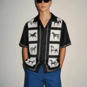 Cuban Flag Print Men's Short Sleeve Shirt, Loose Fit
