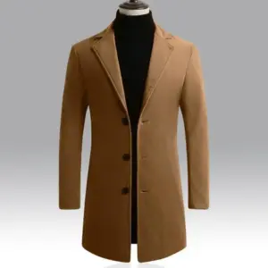 Warm Men’s Woolen Trench Coat Rabbit Fur, Knee-Length