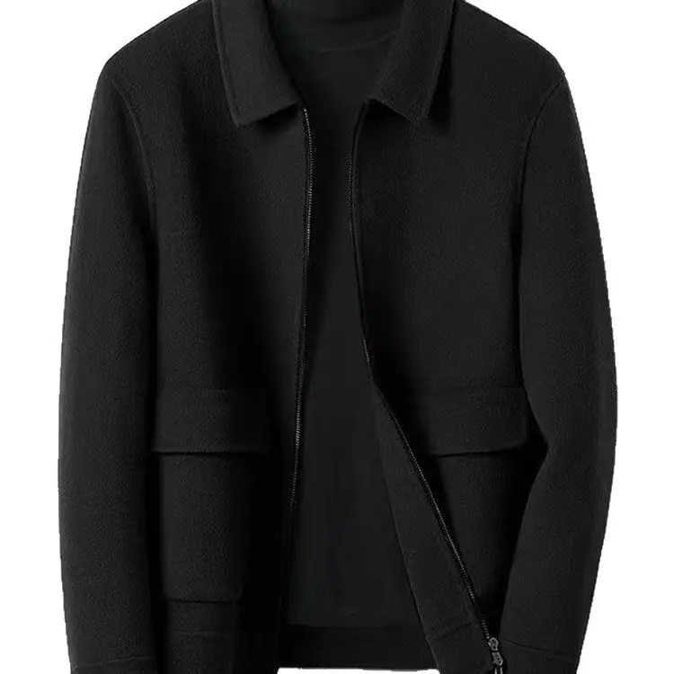 Wool Blend Cardigan Jacket for Men, Loose Fit Mandarin Collar Wool Blend Cardigan Jacket for Men, Loose Fit Mandarin Collar