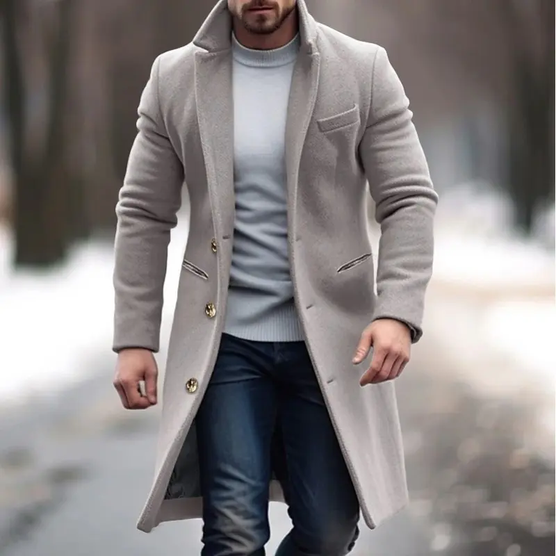 British Style Mid-Length Men’s Trench Coat with Pockets British Style Mid-Length Men’s Trench Coat with Pockets