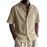 Breathable Cotton-Linen Pocket Loose Fit Short Sleeve Shirt