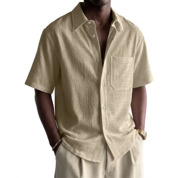 Breathable Cotton-Linen Pocket Loose Fit Short Sleeve Shirt