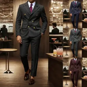 Striped Mens Business Suit Set with Fused Interlining