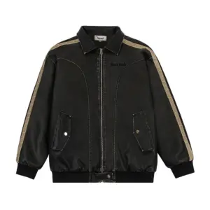 Distressed PU Leather Jacket for Men, Black or Khaki