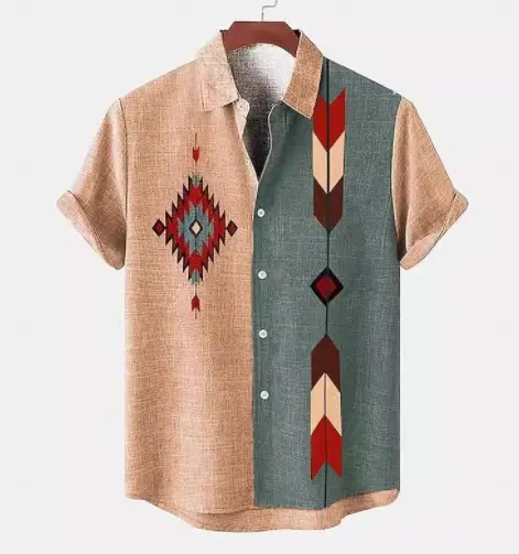 Breathable Linen Printed Short Sleeve Shirt for Men