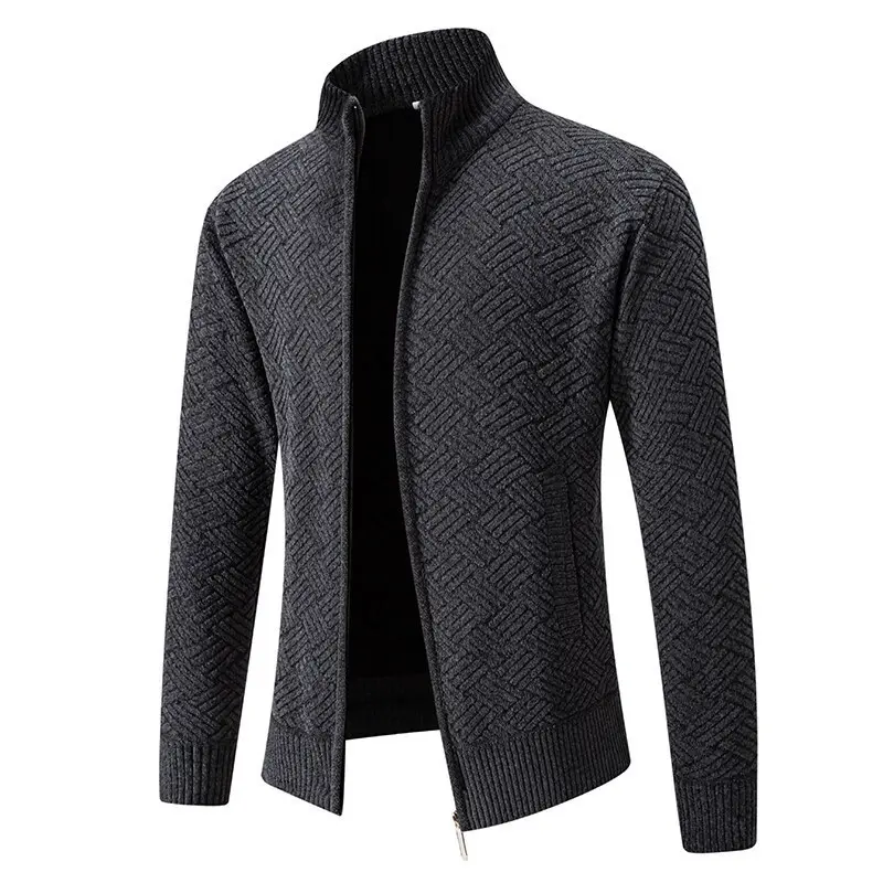 Warm Thickened Knit Zipper Stand Collar Men’s Cardigan Sweater Warm Thickened Knit Zipper Stand Collar Men’s Cardigan Sweater