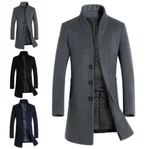 Stand-Up Collar Slim Woolen Cloth Men’s Coat - Medium