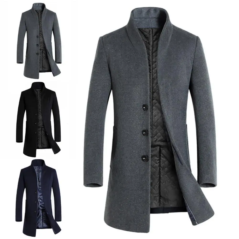 Stand-Up Collar Slim Woolen Cloth Men’s Coat - Medium Stand-Up Collar Slim Woolen Cloth Men’s Coat - Medium