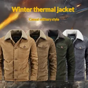 Loose-Fit Cotton Corduroy Jacket for Men, Solid Color