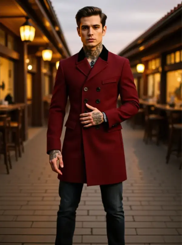 Warm Men’s Lined Wool-Blend Coat for Fall & Winter, Slim Fit