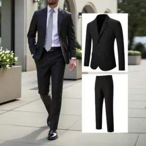 Tailored Black 2-Piece Suit Set for Men - Polyester Blazer