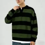 98f9fb5e-e15c-49d2-9085-8f874d6d06d4_fine.webp Green Men’s V-Neck Knit Sweater, Contrast Striped Long Sleeve