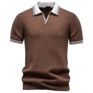 New Mens Business-casual Contrast-color Polo Shirt With Short Sleeves
