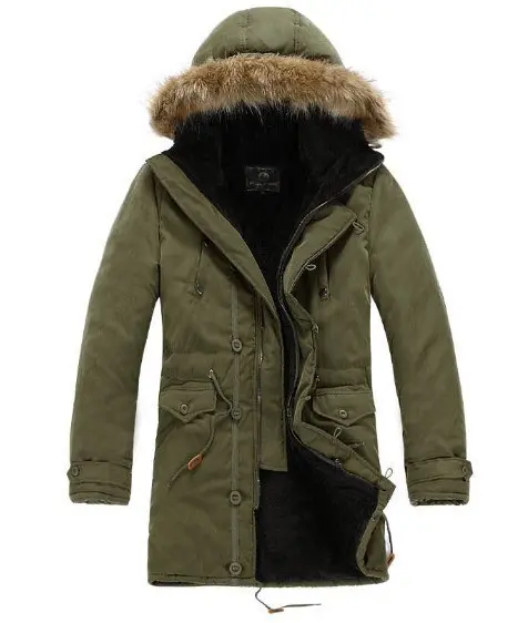 Men’s Hooded Cotton Parka Winter Overcoat with Pockets