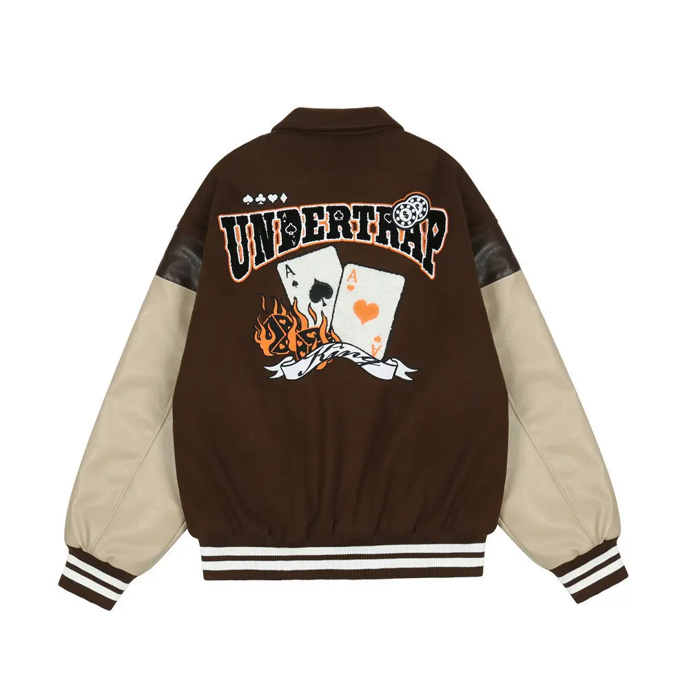 Embroidered Baseball Jacket for Men with PU Leather Sleeves Embroidered Baseball Jacket for Men with PU Leather Sleeves