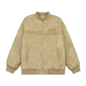 Embroidered PU Leather Jacket for Men with Polyester Lining