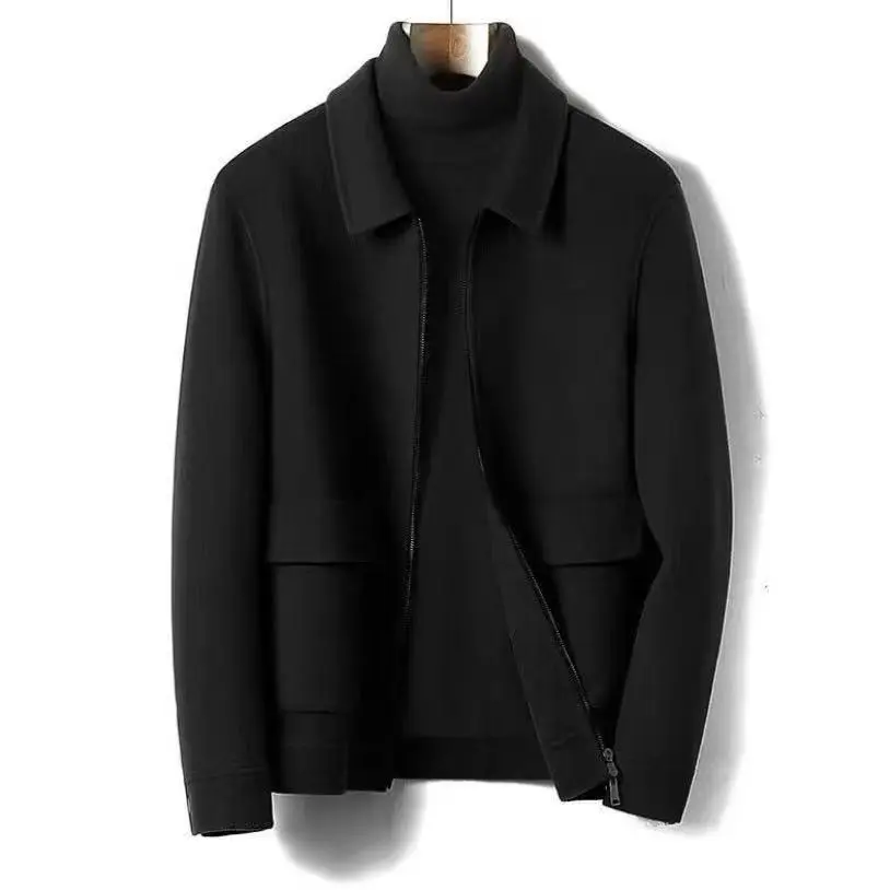 Wool Blend Cardigan Jacket for Men, Loose Fit Mandarin Collar Wool Blend Cardigan Jacket for Men, Loose Fit Mandarin Collar