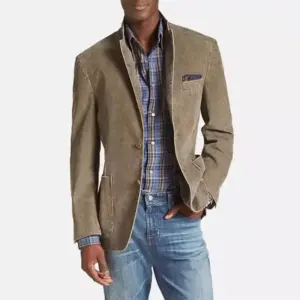 Slim Fit Solid Khaki Cotton Casual Blazer Suit with 3 Pockets