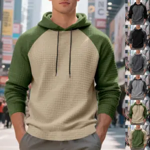 Men’s Hooded Jacquard Small-Check Sweatshirt with Raglan Sleeves