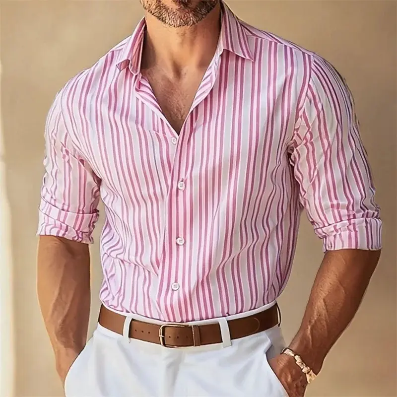 Cotton Lapel Button-Down Striped Collar Shirt for Men Cotton Lapel Button-Down Striped Collar Shirt for Men
