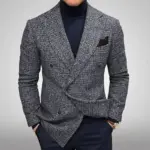 Slim Fit Plaid Blazer Jacket for Men, Double-Breasted