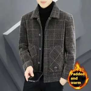 Warm Fleece-Lined Wool-Blend Lapel Jacket for Winter Business Slim Fit