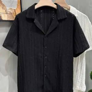 Breathable Hollow-Out Cuban Collar Men’s Pullover Shirt