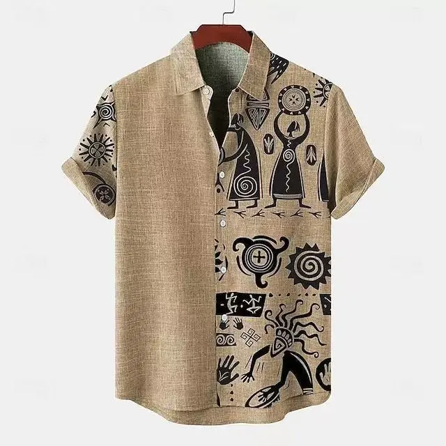Breathable Linen Printed Short Sleeve Shirt for Men