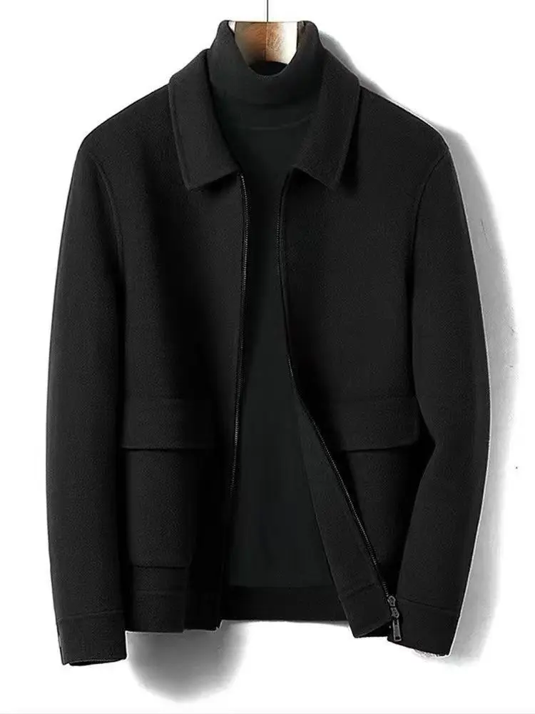 Wool Blend Cardigan Jacket for Men, Loose Fit Mandarin Collar Wool Blend Cardigan Jacket for Men, Loose Fit Mandarin Collar