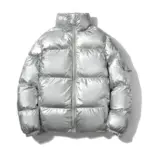 Glossy Stand-Up Collar Men’s Solid Color Jacket