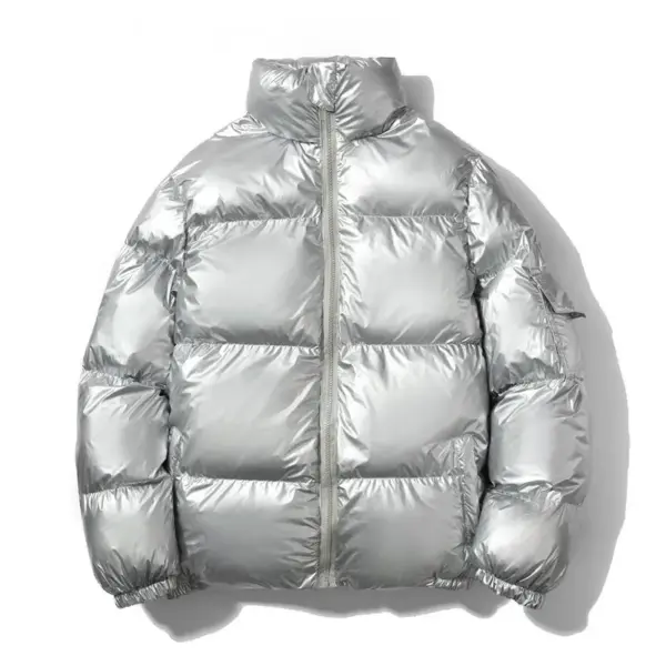 Glossy Stand-Up Collar Men’s Solid Color Jacket