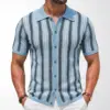 Slim Fit Men’s Striped Knit Cardigan Polo, Viscose Jacquard Slim Fit Men’s Striped Knit Cardigan Polo, Viscose Jacquard