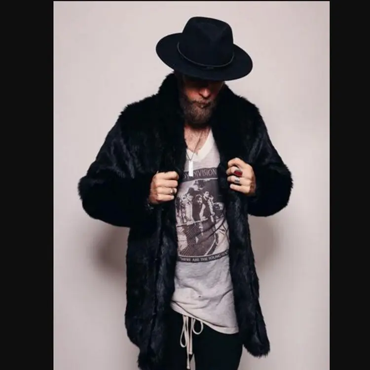 Warm Mink-Look Mid-Length Men’s Lapel Imitation Fur Coat
