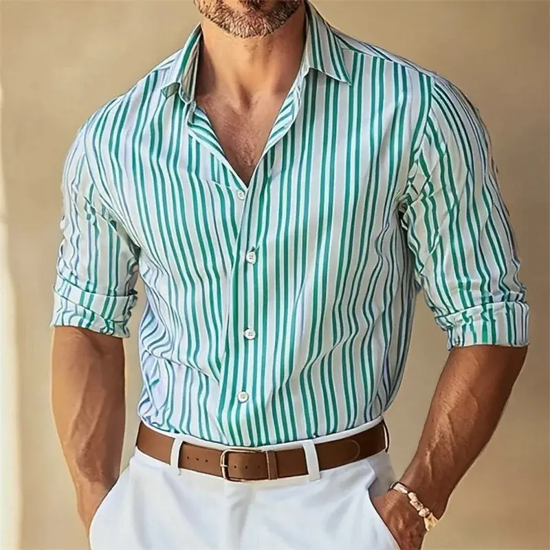 Cotton Lapel Button-Down Striped Collar Shirt for Men Cotton Lapel Button-Down Striped Collar Shirt for Men