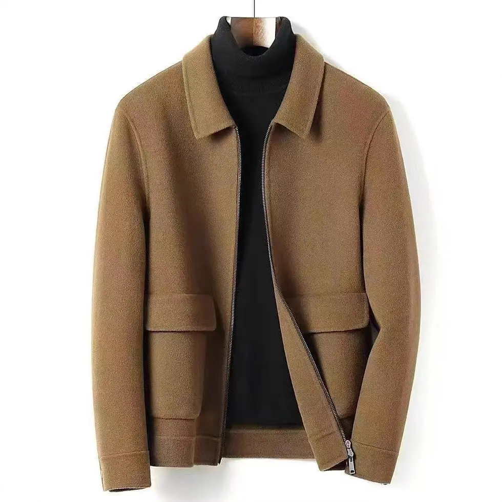 Wool Blend Cardigan Jacket for Men, Loose Fit Mandarin Collar Wool Blend Cardigan Jacket for Men, Loose Fit Mandarin Collar