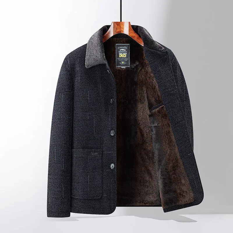 Thick Fleece-Lined Cotton-Padded Coat for Elderly, Woolen Thick Fleece-Lined Cotton-Padded Coat for Elderly, Woolen