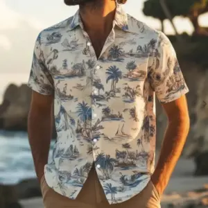 Fashion Men's Casual Floral Print Special-interest Design Shirt