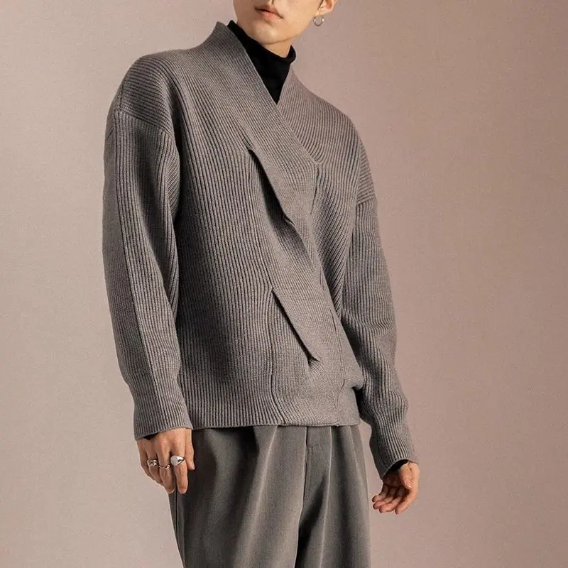 Loose Fit Japanese-Style V-Neck Sweater for Men - 3 XL