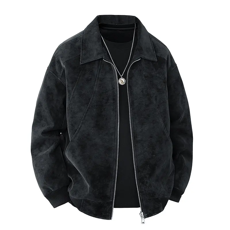 Slim Fit Suede Lapel Workwear Jacket for Young Adults Slim Fit Suede Lapel Workwear Jacket for Young Adults